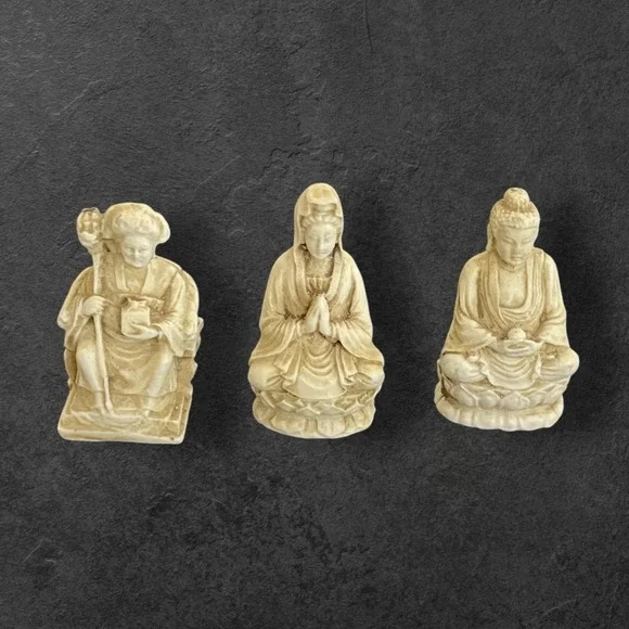 Vintage Chinese Resin Figurines Set of 6 Faux Ivory Decor Mid Century Intricate‎